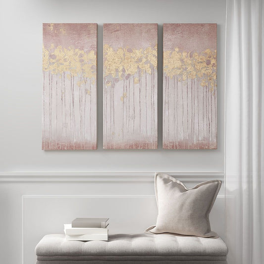 Dewy Forest Gold Foil Abstract 3-piece Canvas Wall Art Set