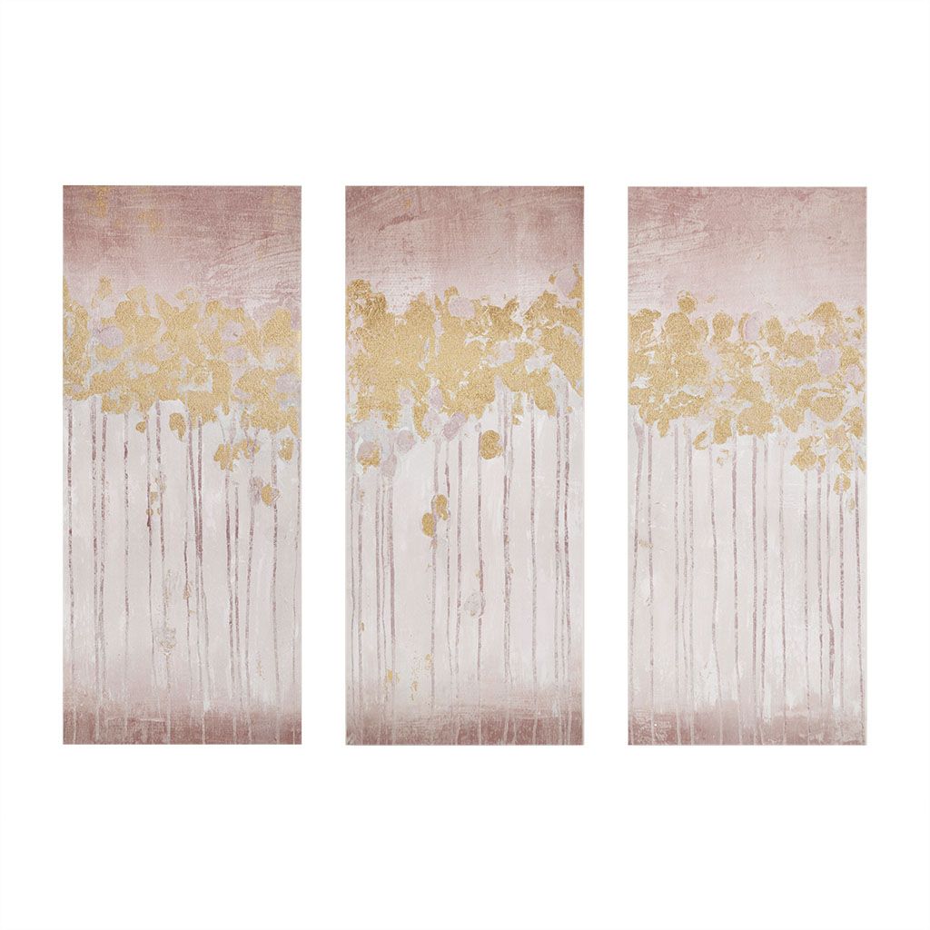 Dewy Forest Gold Foil Abstract 3-piece Canvas Wall Art Set