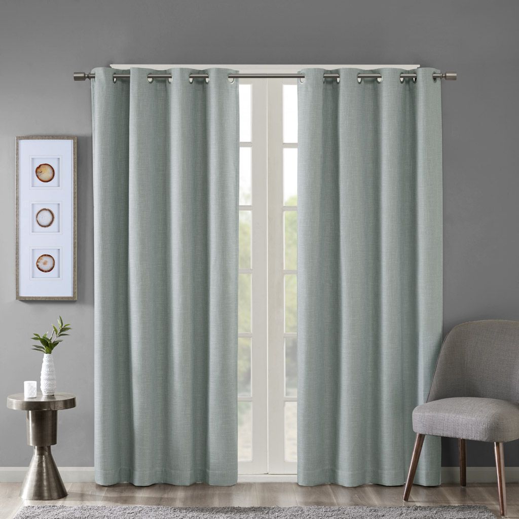 Maya Printed Heathered Blackout Grommet Top Curtain Panel in Dusty Seafoam 50x54"