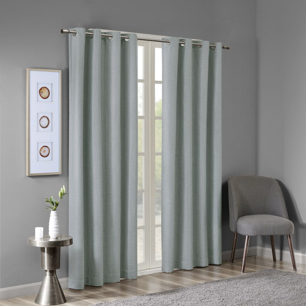 Maya Printed Heathered Blackout Grommet Top Curtain Panel in Dusty Seafoam 50x54"