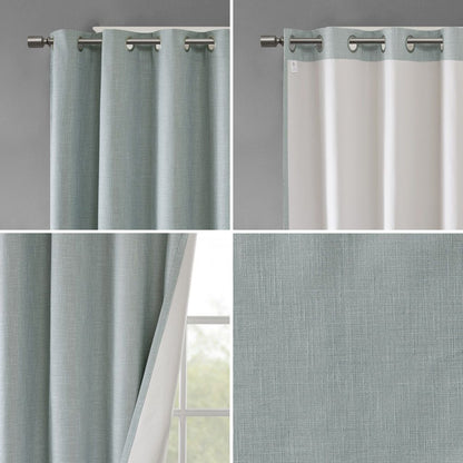 Maya Printed Heathered Blackout Grommet Top Curtain Panel in Dusty Seafoam 50x54"