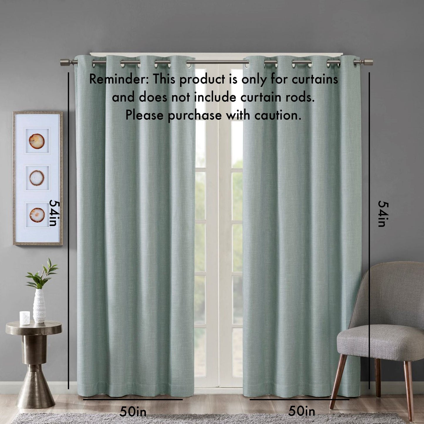 Maya Printed Heathered Blackout Grommet Top Curtain Panel in Dusty Seafoam 50x54"