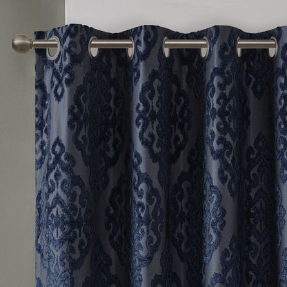 Knitted Jacquard Damask Total Blackout Grommet Top Curtain Panel(Only 1 Pc Panel)