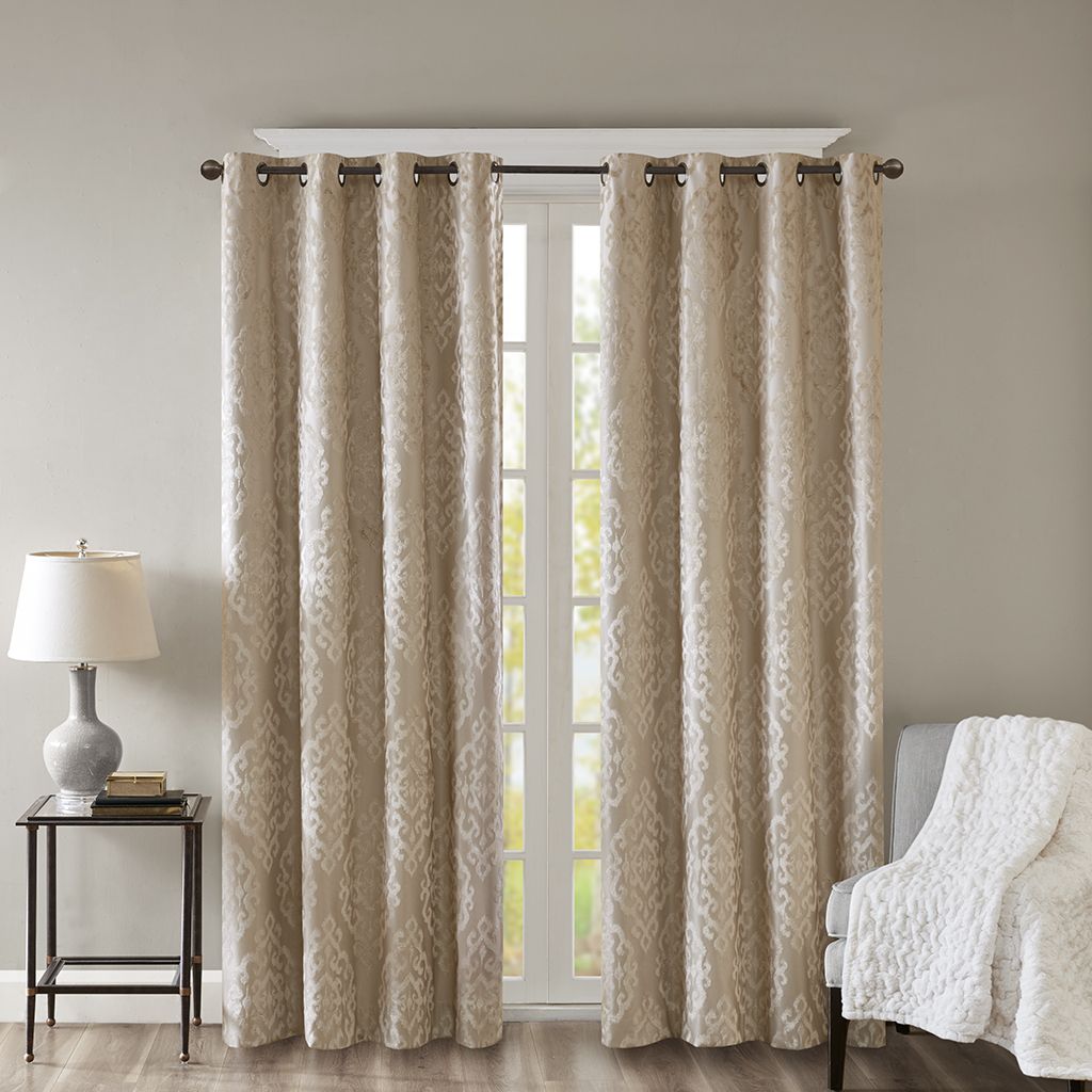 Mirage Knitted Jacquard Damask Total Blackout Grommet Top Curtain Panel - 50x95"