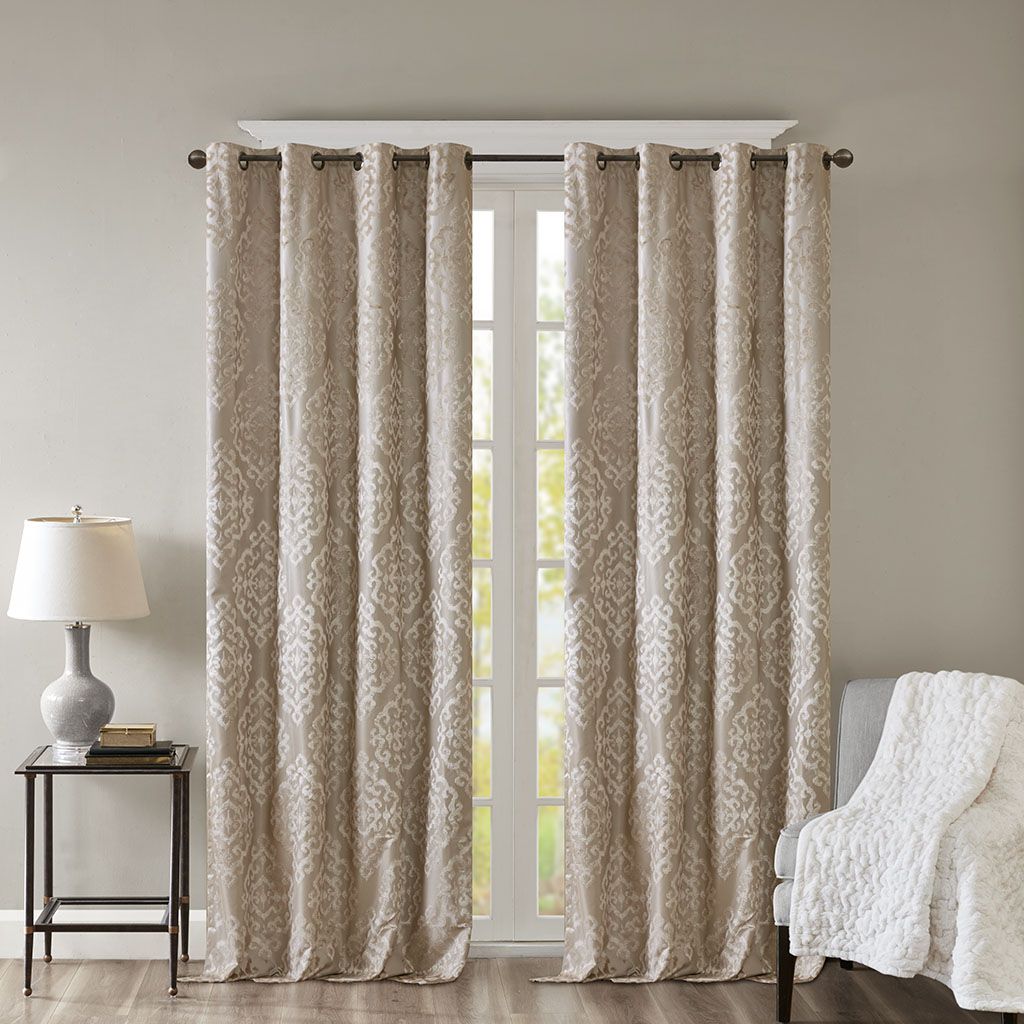 Mirage Knitted Jacquard Damask Total Blackout Grommet Top Curtain Panel - 50x95"