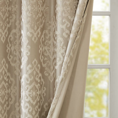 Mirage Knitted Jacquard Damask Total Blackout Grommet Top Curtain Panel - 50x95"