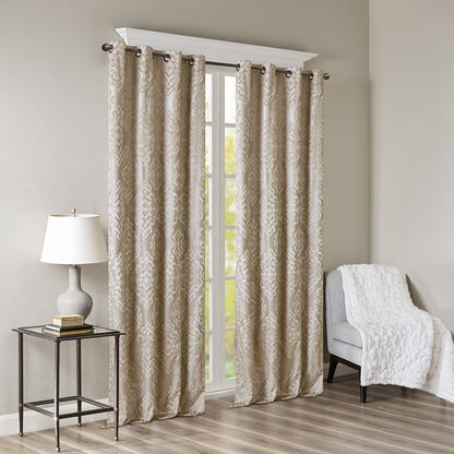 Mirage Knitted Jacquard Damask Total Blackout Grommet Top Curtain Panel - 50x95"