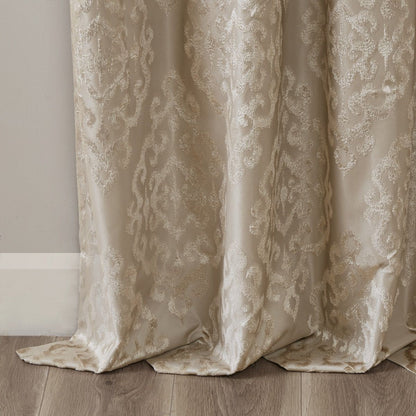 Mirage Knitted Jacquard Damask Total Blackout Grommet Top Curtain Panel - 50x95"