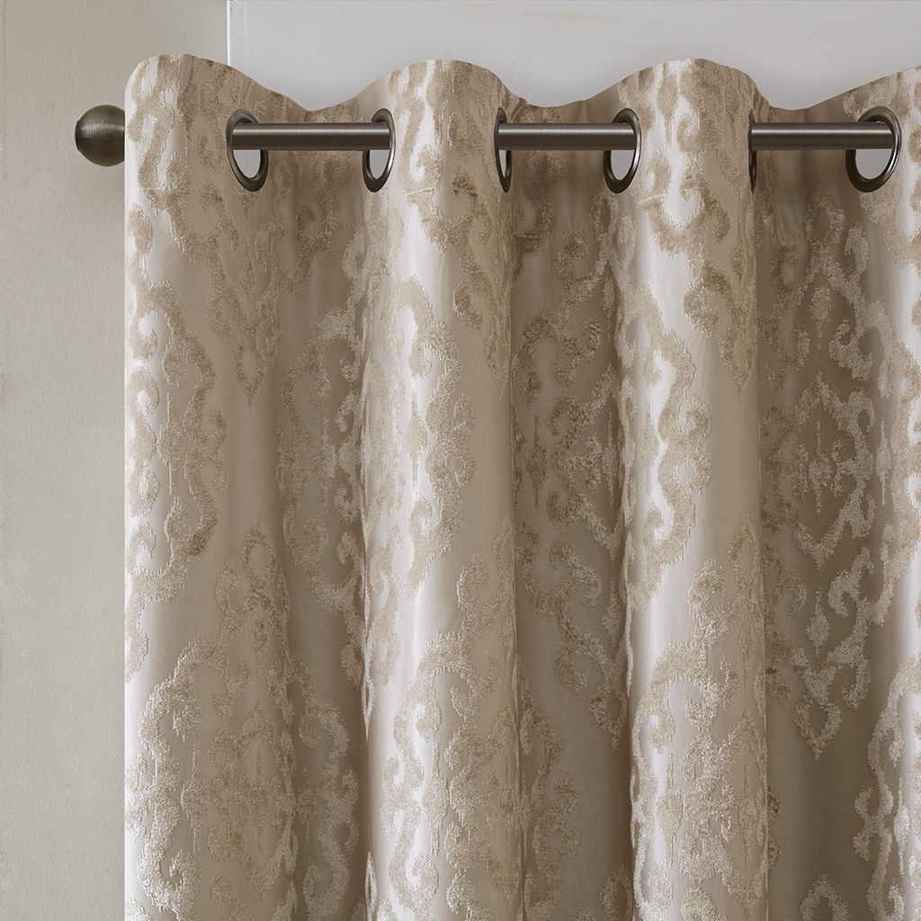 Mirage Knitted Jacquard Damask Total Blackout Grommet Top Curtain Panel - 50x95"