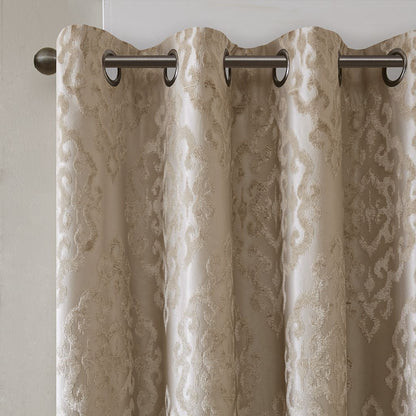 Mirage Knitted Jacquard Damask Total Blackout Grommet Top Curtain Panel - 50x95"