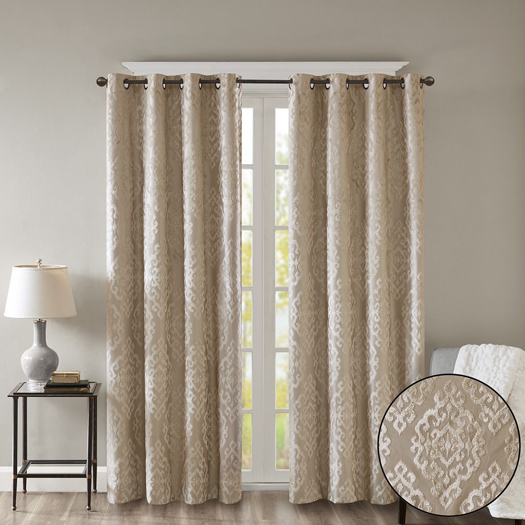 Mirage Knitted Jacquard Damask Total Blackout Grommet Top Curtain Panel - 50x95"