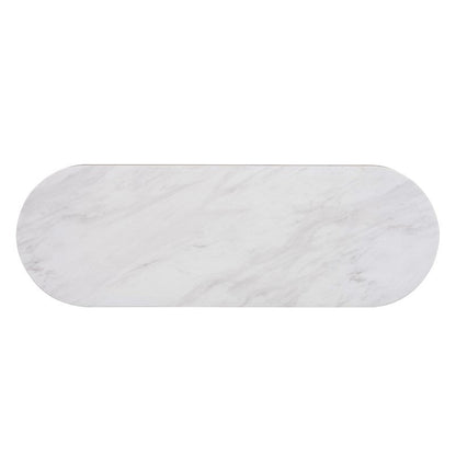 Layana Faux White Marble Console Table with Reeded Wooden Pillar Legs